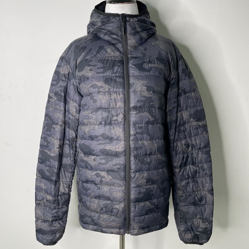 Backcountry Women's Silver Black Puffer Down Hooded Zip Up Camo Jacket Small